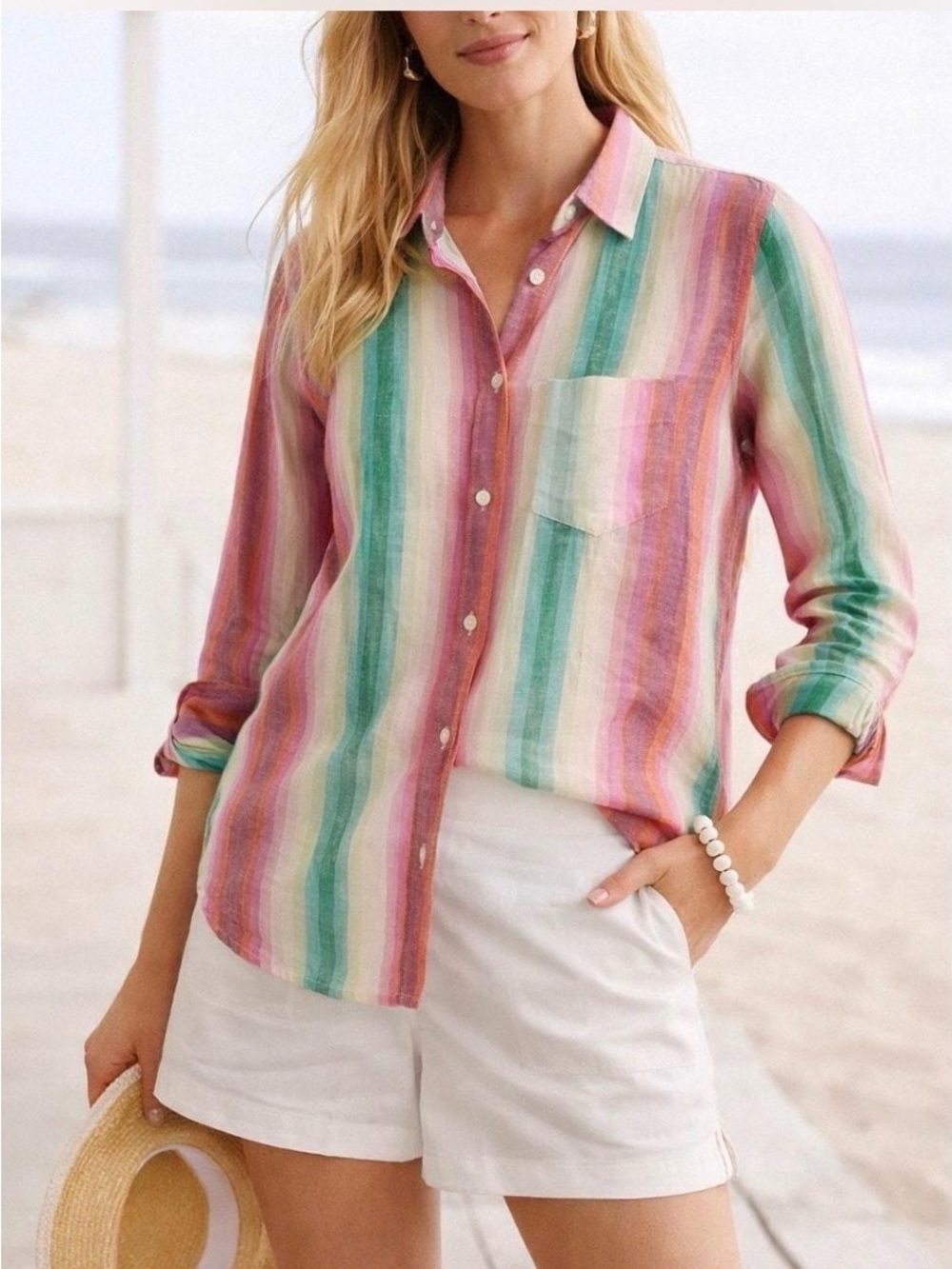 JCrew Striped Pastel Button-Down Shirt in Pink & Green size 4